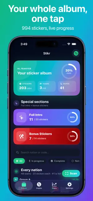 Stikr - Football Album Tracker screenshot 1