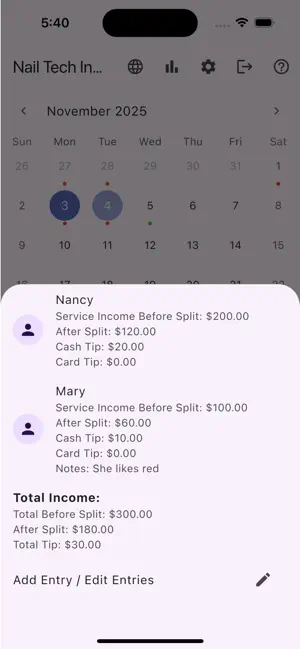 Nail Tech Income Tracker screenshot 2