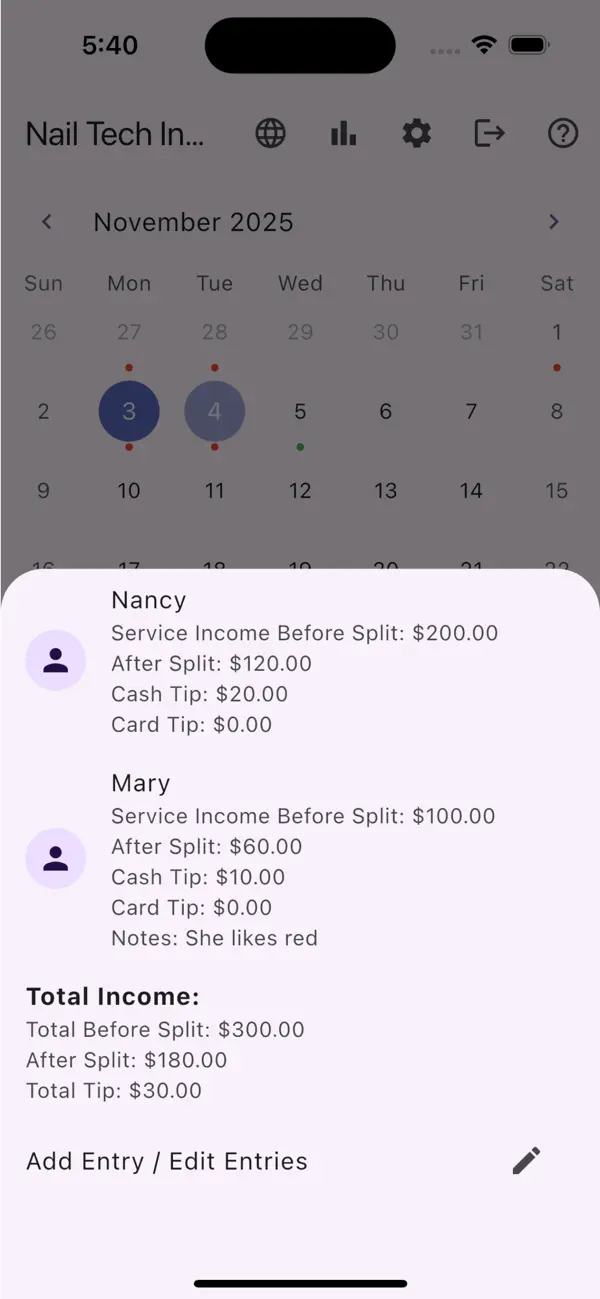 Screenshot #2 pour Nail Tech Income Tracker