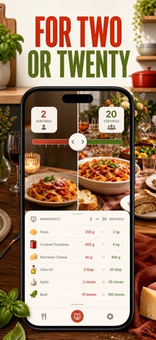 食谱份量缩放计算器 按人数加倍减半调整配料比例 screenshot