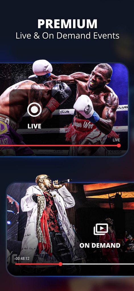 TrillerTV: Live Sports - This platform offers both thrilling live sports events with real-time indicators and convenient on-demand access to past performances with progress tracking.