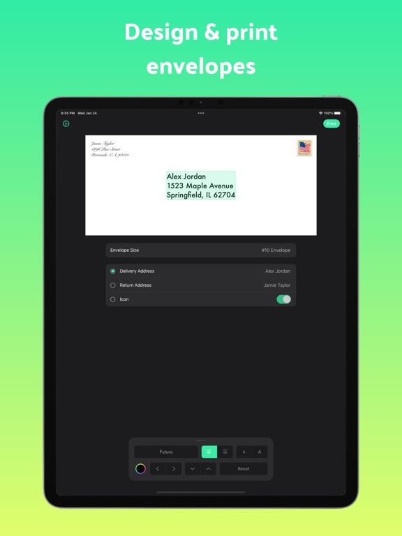 Envelope Printer Labels iPad screenshot 2 - Productivity app