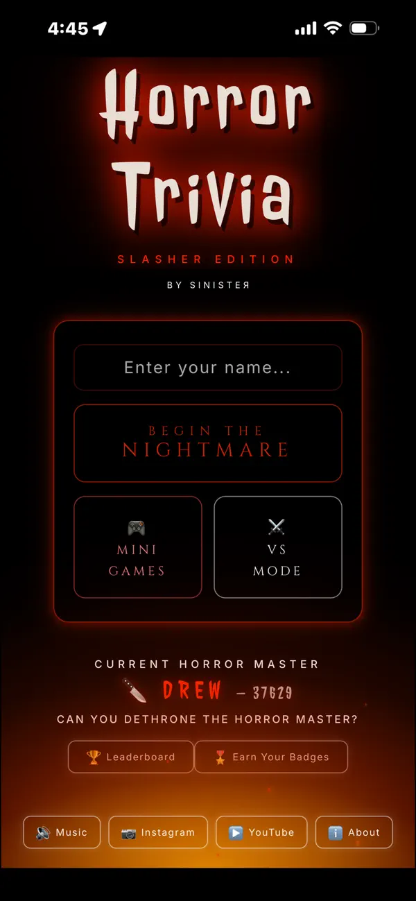 Screenshot #1 pour Horror Trivia by Sinister
