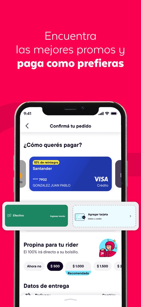 PedidosYa - Food Delivery - Review the flexible 'payment methods' offered, including credit card and cash options, and utilize the transparent 'tipping options' for delivery riders.