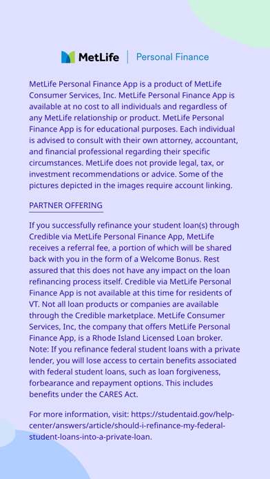 MetLife Personal Finance App Screenshot