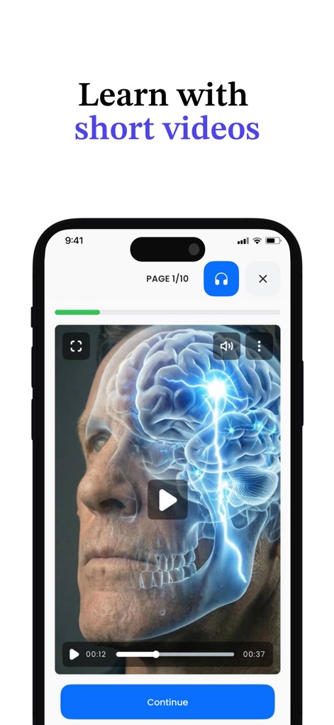 MyGrowth: Daily Micro Learning - The app integrates multimedia learning through a video player featuring a prominent play button and a precise timeline.