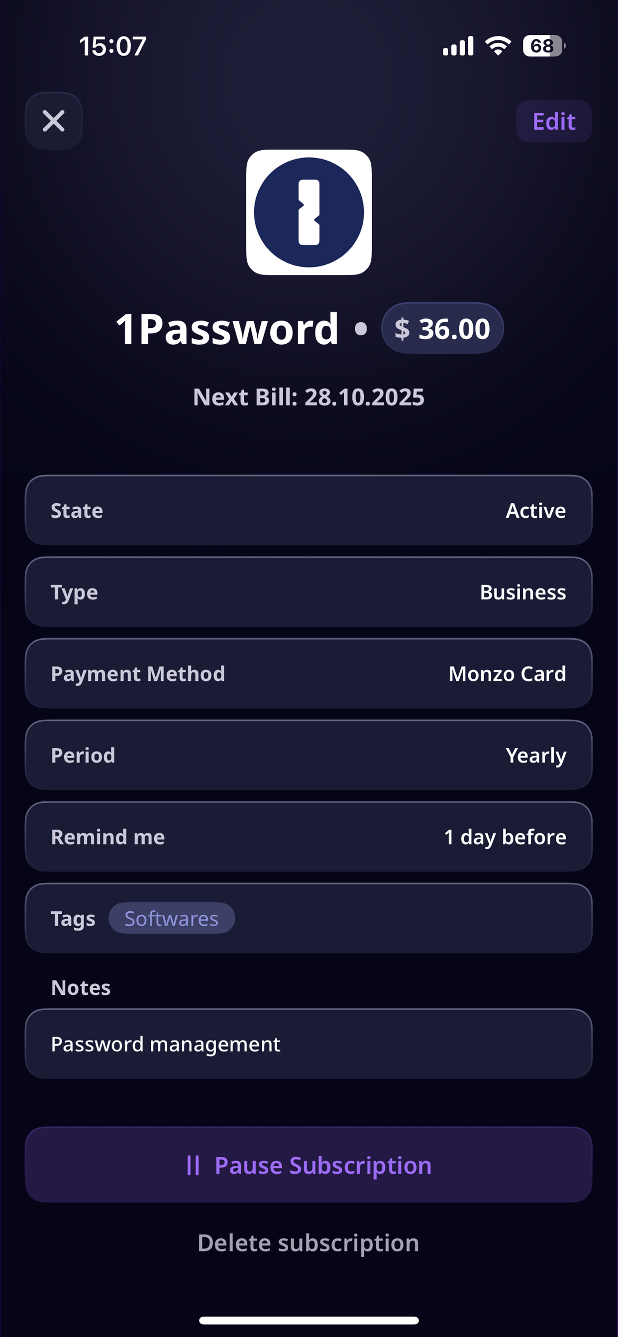 Subscription Manager: Nexpend