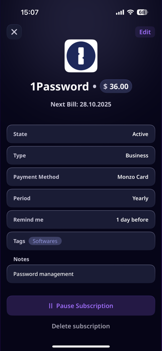 Subscription Manager: Nexpend Screenshot 6 of 6