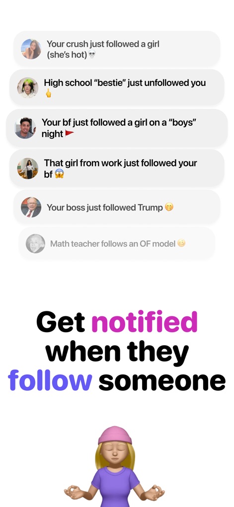 Katch: Recent Follow Tracker - Reciba notificaciones personalizadas sobre interacciones cruciales, como "Tu crush acaba de seguir a una chica" o "Tu mejor amigo del instituto acaba de dejar de seguirte".