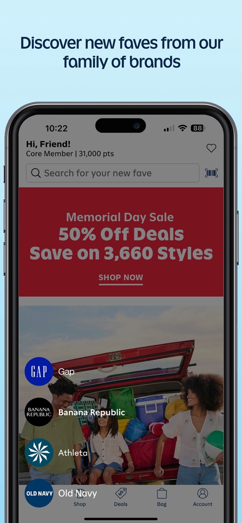 Old Navy: Shop for New Clothes - This tool showcases integrated brand logos from its family of companies and offers diverse product offerings beyond just Old Navy.