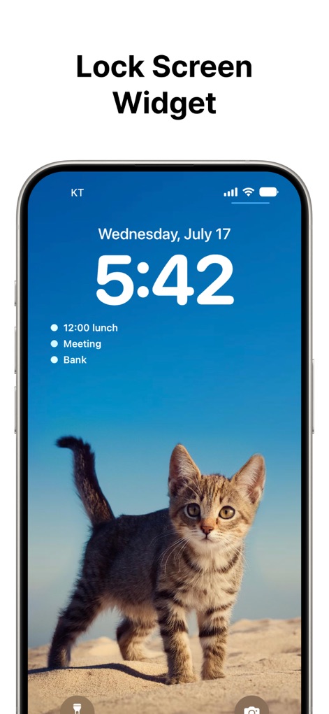 Planit - To-Do List & Calendar - 잠금 화면 위젯을 통해 사용자는 화면을 잠금 해제하지 않고도 중요한 일정을 즉시 확인할 수 있으며, 현재 시간과 다음 다가오는 세 개의 일정이 명확하게 표시됩니다.