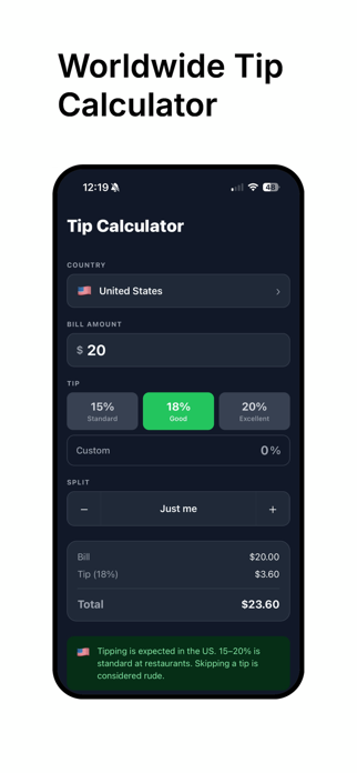 Worldwide Tip Calculator Screenshot 2 of 3