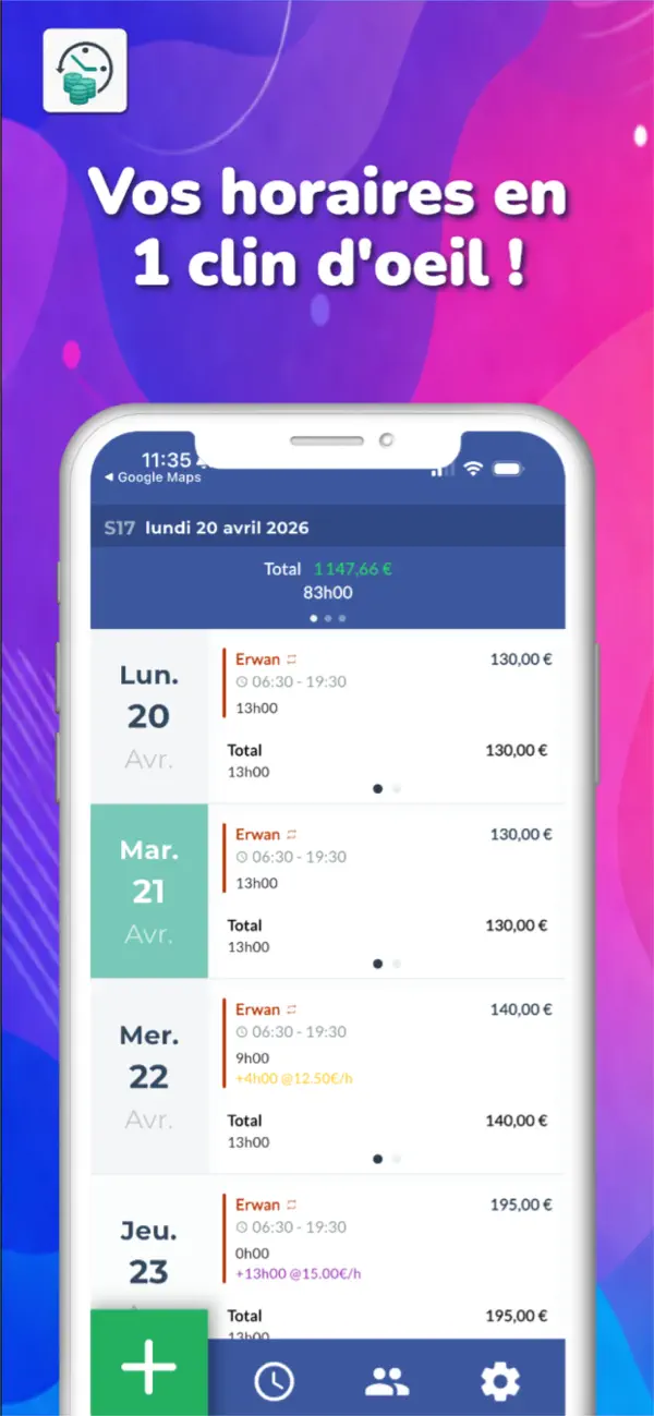 Screenshot #1 pour Mes horaires de travail lite