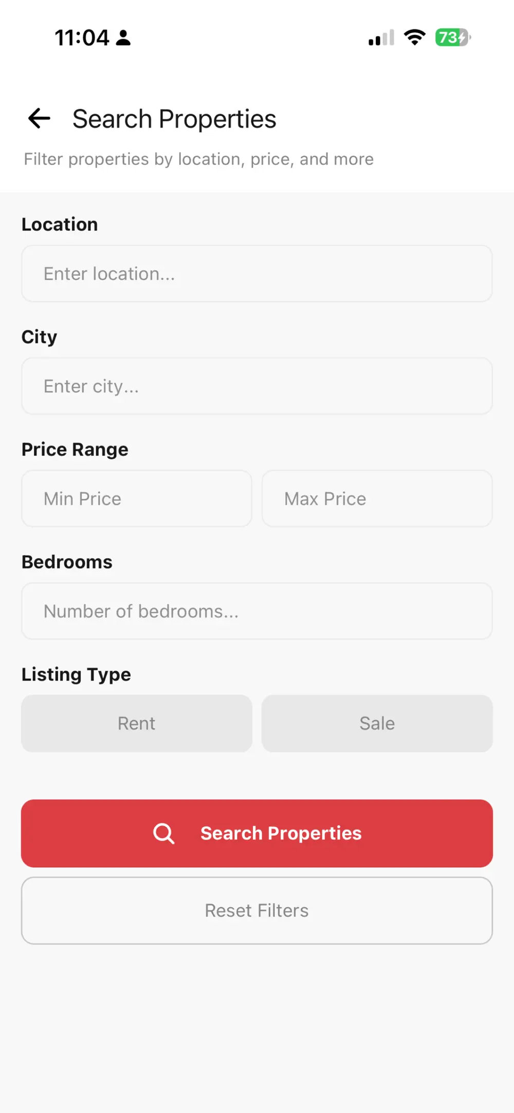 Kaastel app - search filters