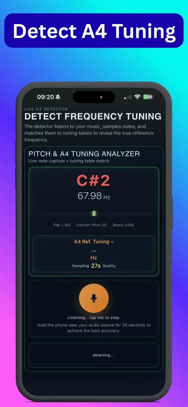 Screenshot #2 pour HzDetect Music Frequency Tuner