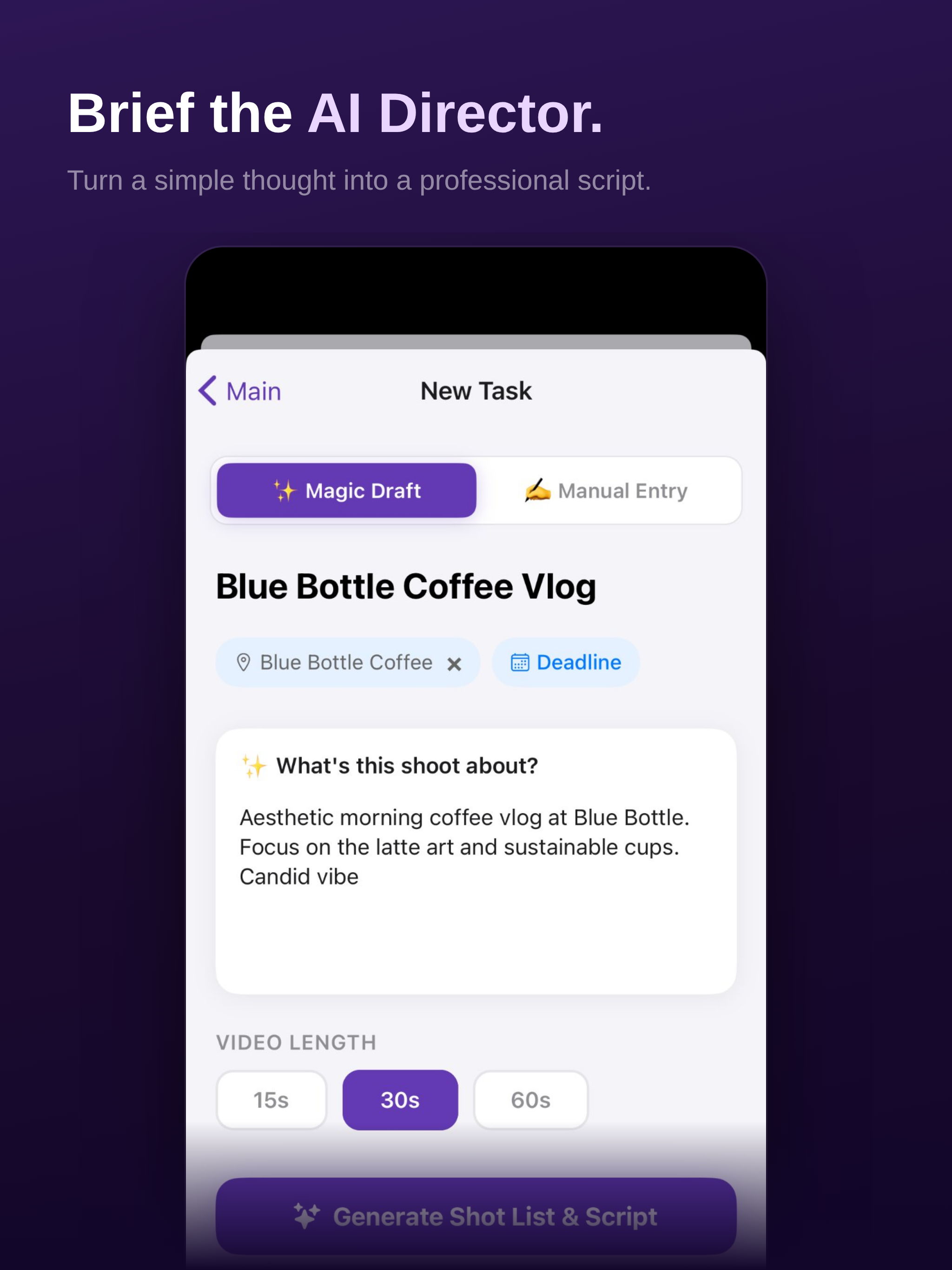 SimplistUGC: Shot List Planner