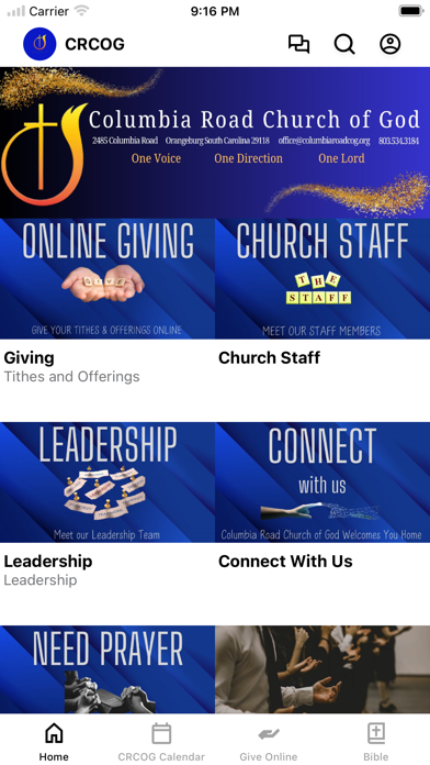 Columbia Road Church of God app screenshot