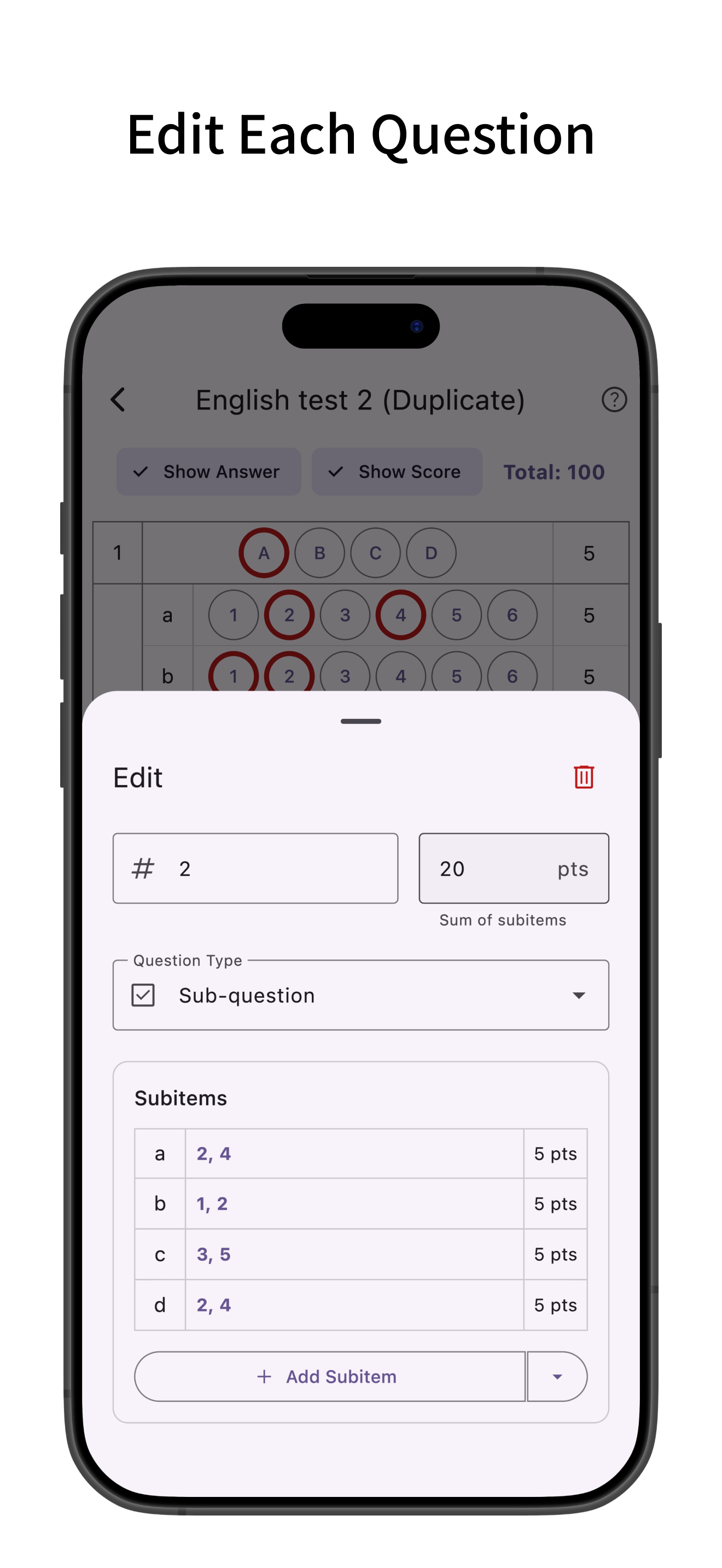 MarkSheet: answer sheet