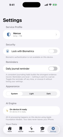 AfterAction: Vet Symptom Log iPhone screenshot