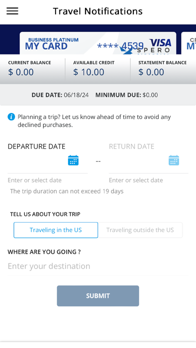 Spero Financial Credit Card Screenshot