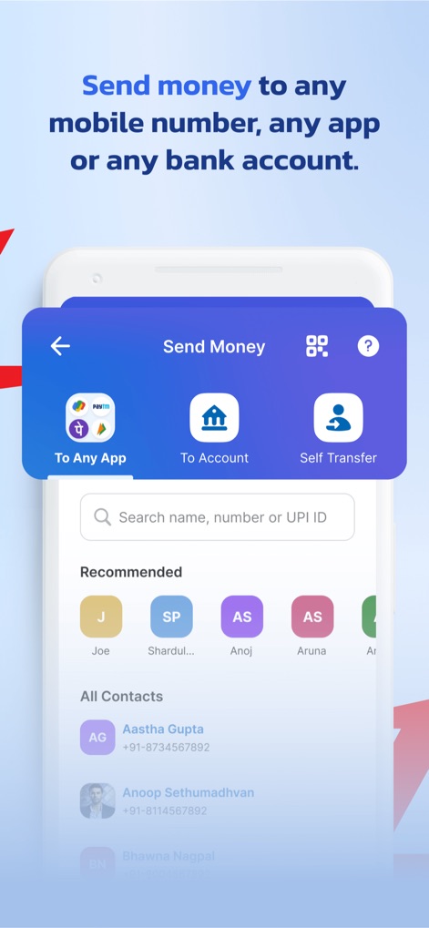PayZapp UPI, Pixel Credit Card - The app facilitates instant money transfers to any contact or bank account, allowing users to send funds via various apps or directly to an account.