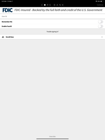 Core Bank Mobile iPad screenshot