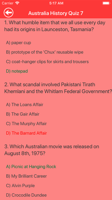 Australia History Quiz Screenshot