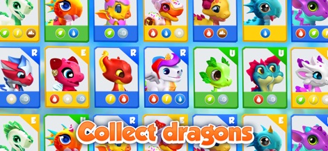 Dragon Mania Legends - Users can easily explore the extensive dragon roster through vibrant cards, each clearly displaying the dragon's elemental type and rarity for strategic collection.