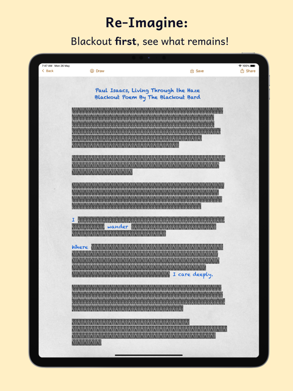 Blackout Bard: Blackout Poetry iPad screenshot 6 - Education app