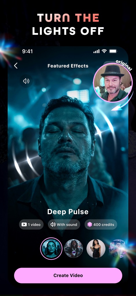 AI Maker: Photo Video Filters - Explore how the app applies atmospheric and mood-setting effects, demonstrating dramatic lighting changes and the "Deep Pulse" stylistic transformation from original photos.