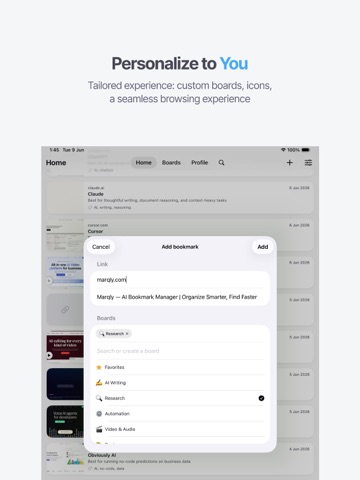 Marqly - AI Bookmark Manager iPad screenshot