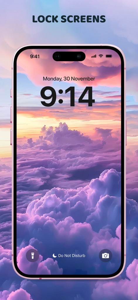 Color Widgets - Aesthetic Icon - Witness the elegant lock screen customization options, featuring a serene cloud-themed wallpaper and a clear, prominent time and date display for enhanced aesthetics.