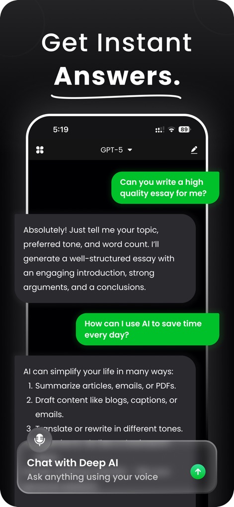 Gronk AI - DeepGronk AI Chat - Users can engage in dynamic conversations, asking questions like 'Can you write a high quality essay for me?' and receiving detailed, context-aware responses.