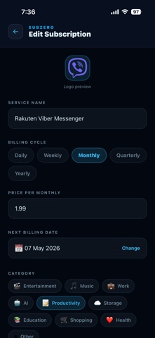Subzero — Freeze Subscriptions screenshot