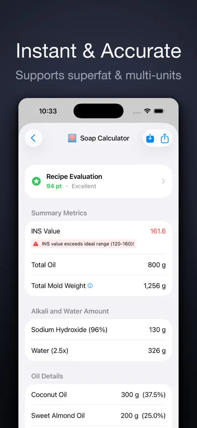 Soap Calculator - Lye & INS screenshot 1