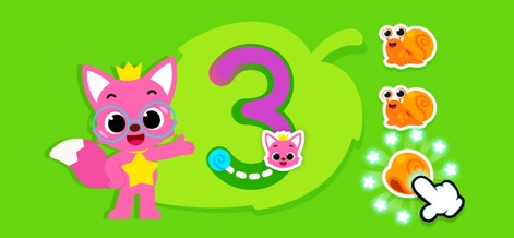 Pinkfong Numbers Zoo: Kid Math - このインタラクティブなアクティビティでは、子供たちが鮮やかな緑の葉っぱの上で数字「3」をなぞることで、運筆のスキルと数字の形を効果的に学びます。