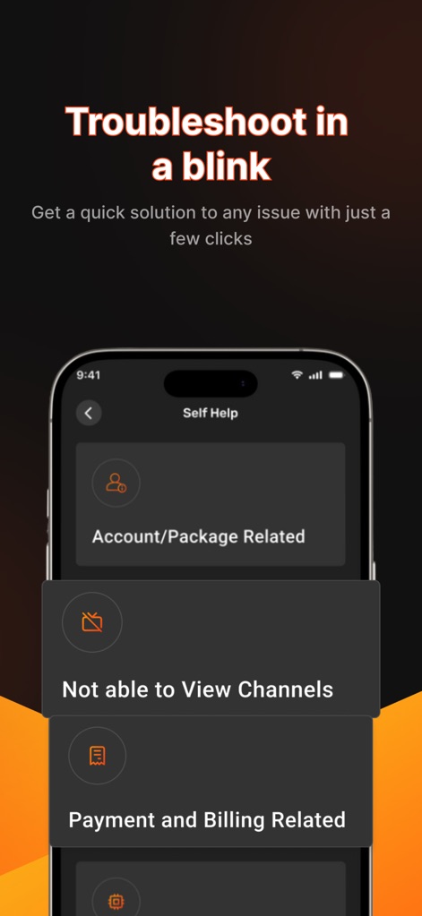 My DishTV - このアプリは、アカウント/パッケージ関連のトラブルシューティングオプションを提供し、ユーザーがチャンネル視聴の問題や支払いに関する疑問を迅速に解決できるよう支援します。