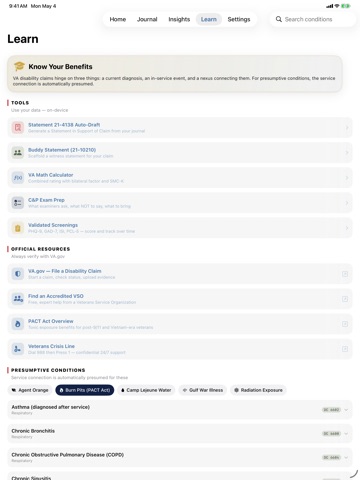 AfterAction: Vet Symptom Log iPad screenshot