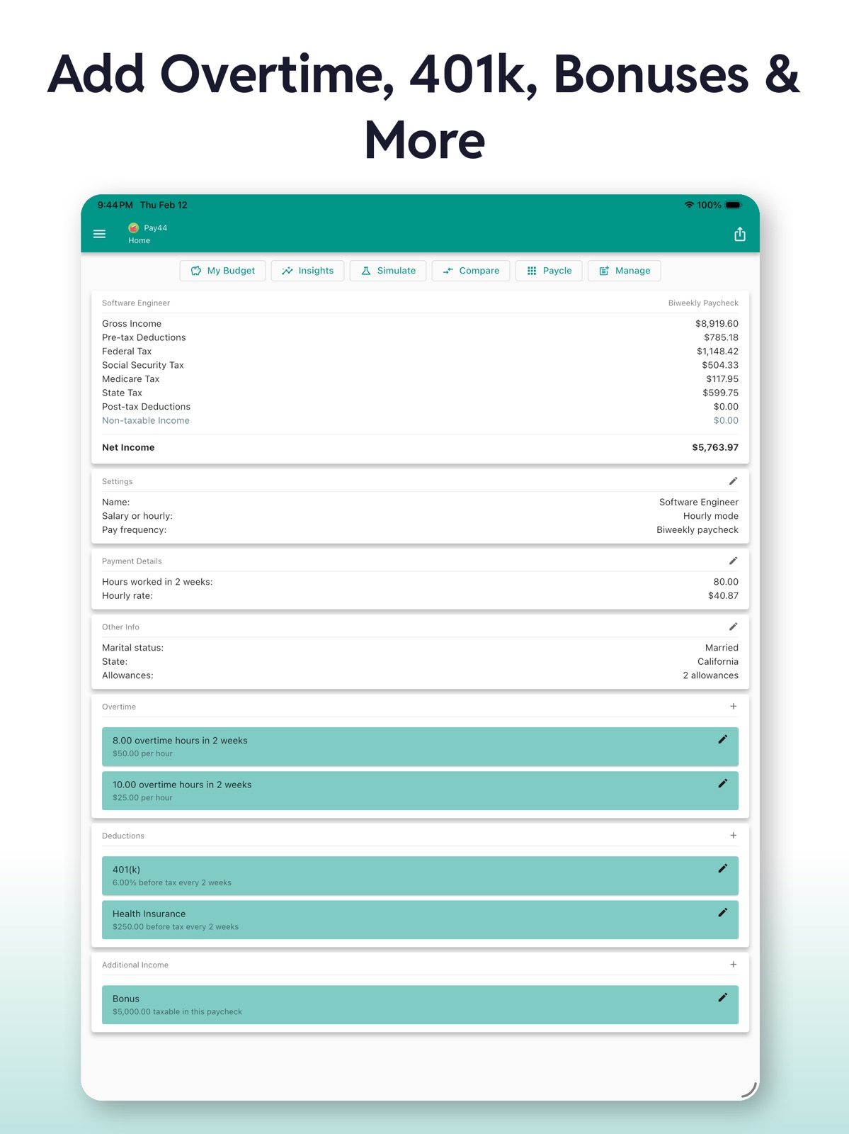 Paycheck Calculator US - Pay44 ipad screenshot 3
