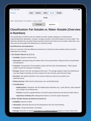 Nutrition Quiz+ iPad screenshot