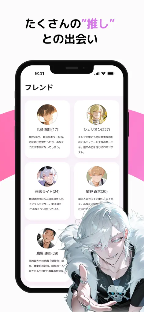 LuvlinxのAIキャラクターとのチャット画面と親密度