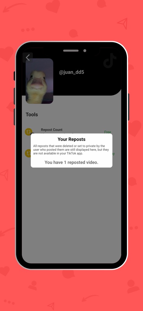 SocialAut - The app provides clear explanations on repost visibility, clarifying their status in the TikTok app and presenting the exact count of reposted videos.