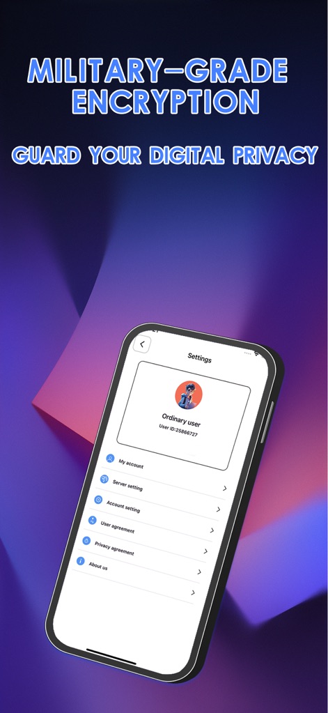 Shadowrocket-小火箭加速器vpn - The app's 'Settings' menu offers comprehensive control, including 'My account' management and access to critical 'Privacy agreement' details.