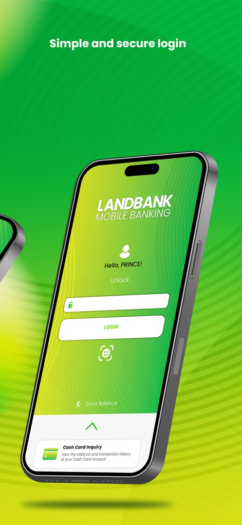 LANDBANK Mobile Banking - Observe the app's streamlined login process, featuring a personalized welcome message and convenient biometric authentication options for enhanced security.