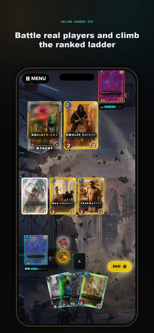 CCG Deckbuilder Covenant Cards iPhone and iPad interface for Collect ancient code. Rewrite history, from the official App Store gallery