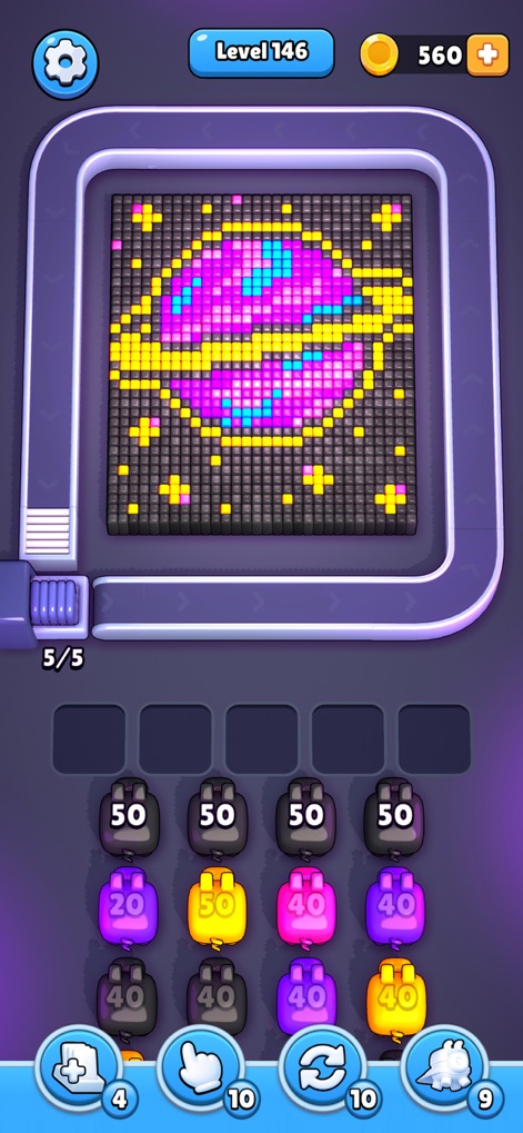 Pixel Flow! - Explore the strategic depth introduced by advanced levels, featuring intricate pixel patterns and a variety of power-ups to assist in clearing the board.