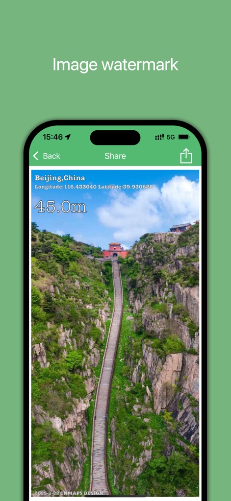 GPS Altitude-海拔表 - 撮影した写真に現在地の正確な高度情報と位置情報をウォーターマークとして付加し、ユーザーはSNSなどで冒険の記録を魅力的に共有できます。