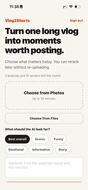 Vlog2Shorts: AI Clip Maker screenshot 1