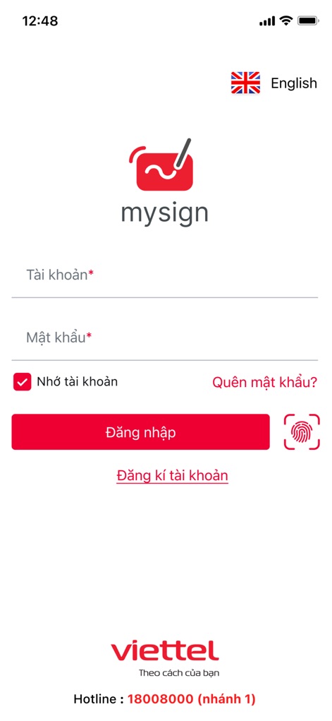 MySign - See how the app offers quick access via standard login fields and convenient biometric authentication options.