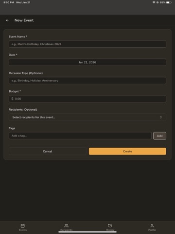 The Giver Gift Tracker iPad screenshot